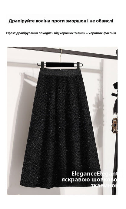 plus Size Women's High Waist A-Line Long Skirt Casual Versatile Glitter Wool Blend f Body Skirt for Full Figured Ladies