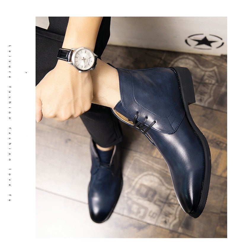 New Men Business Ankle Boots PU High Cut Short Tube Lace Up Business Brand Chelsea Boots European Style Size 38-48 Men Boots
