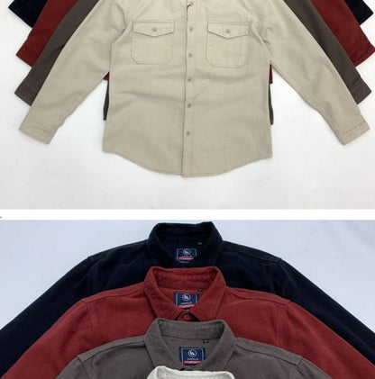 May Khaki heavy cargo double-pocket shirt men's cotton wash wool long-sleeved Japanese vintage loose coat