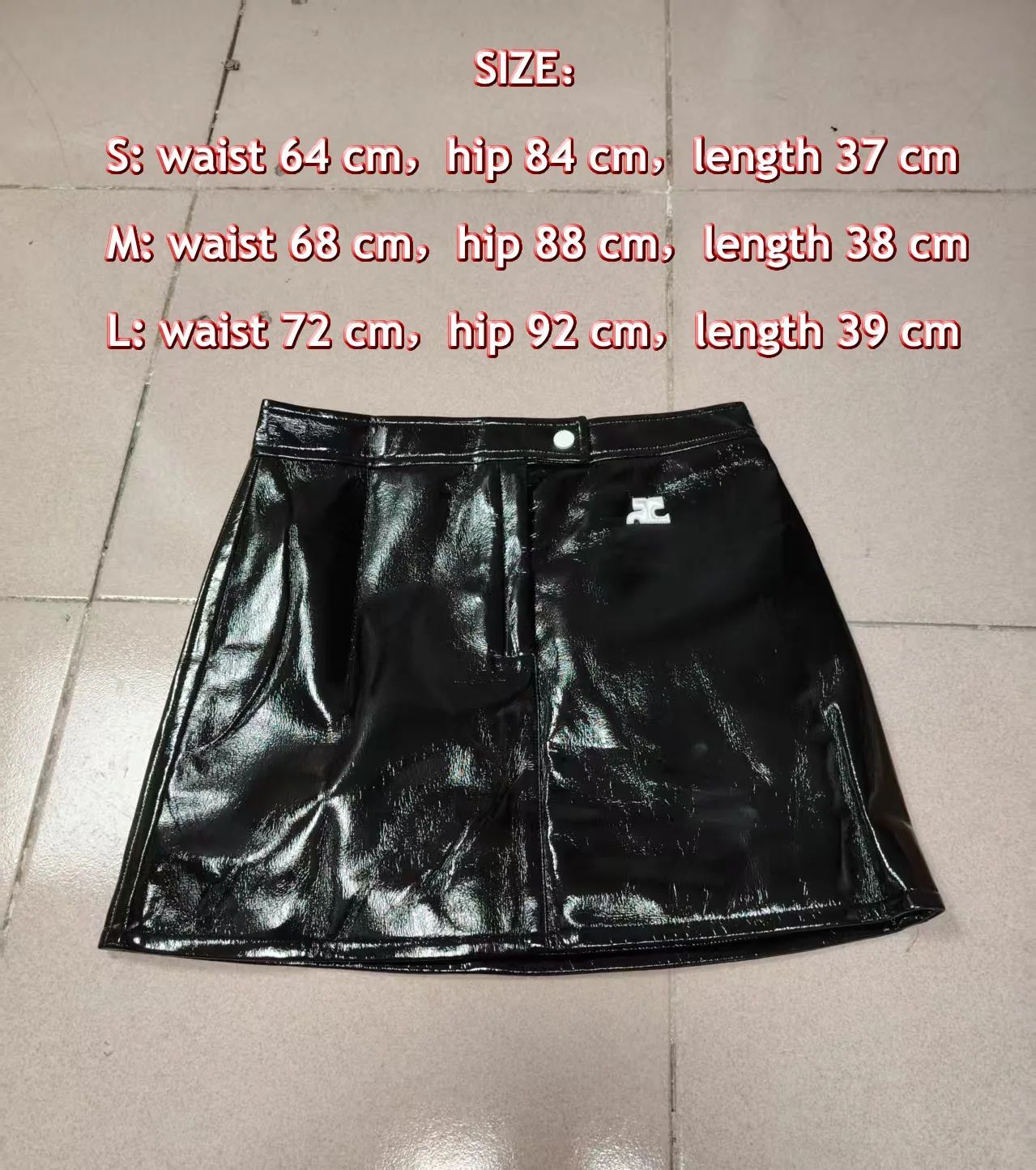 Trendy Luxury French Cou Logo Silhouette PU Leather Jacket Black Wine Red Short Coat Half Skirt Set Women's Fashion Outerwear