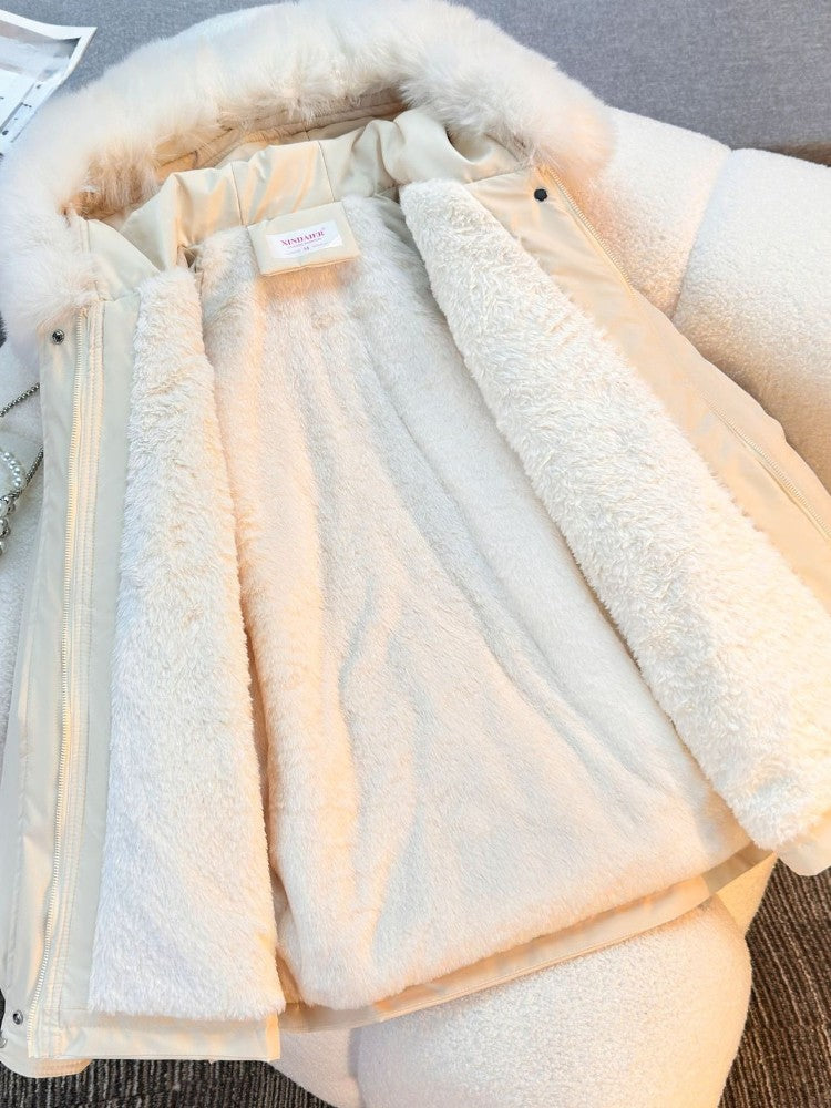 New in Women's Autumn Winter Fashionable Loose Hooded Jacket Solid Color Casual Thick Warm Zipper Parka Coat Clothes Tops