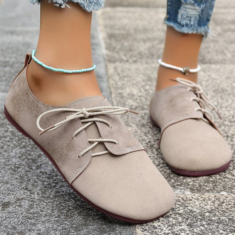 Brown Round Toe Flats Shoes Women 2025 Faux Suede Lace Up Flat Shoes for Woman Plus Size 43 Soft Walking Casual Shoes Female