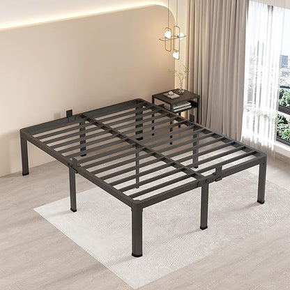 Base de Cama Queen Size de 20 Polegadas com Pernas de Canto Arredondado, Batente para Colchão, Não Requer Box Spring, Plataforma de Metal Resistente