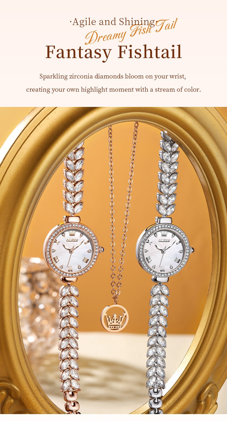 OLEVS 9971 Women Watch Luxury Brand Quartz Watch Fashion Unique Design Diamond Mermaid Bracelet Dress Watch Women Elegant Watch