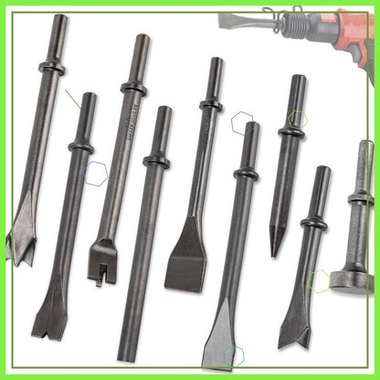 Kit de 9 Peças de Cinzéis para Martelete Pneumático para Demolição de Concreto, Pedra, Azulejo e Remoção de Ferrugem - Acessórios Duráveis para Cinzel Pneumático