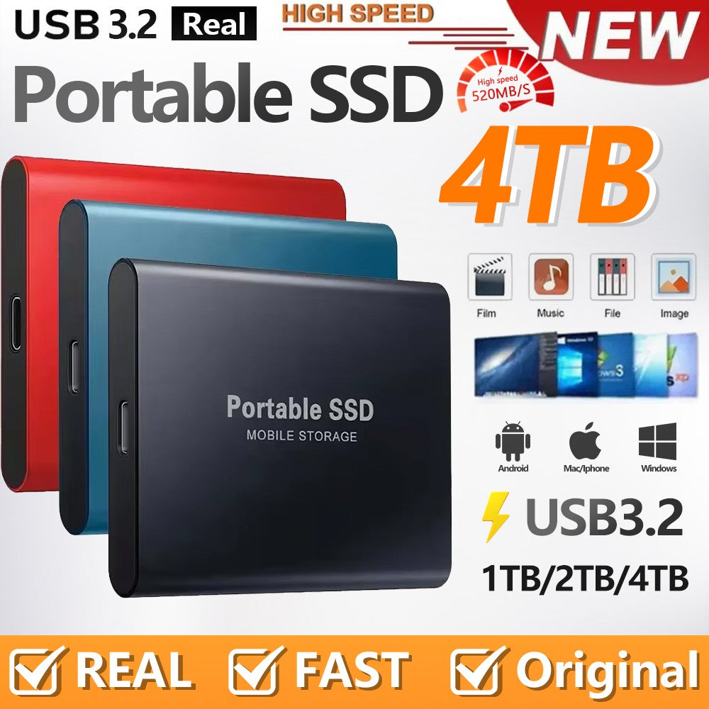 SSD de alta velocidade 1TB Unidade de Disco Rígido Externa 2TB 4TB Unidade de Estado Sólido Portátil 16TB Disco Rígido Externo de Grande Capacidade para Laptop/MAC/PC/Celular