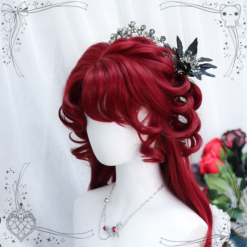 XIYUE synthetic wigs red wig long curly hair curly bangs ponytail extensions dirty braid Halloween Christmas gift