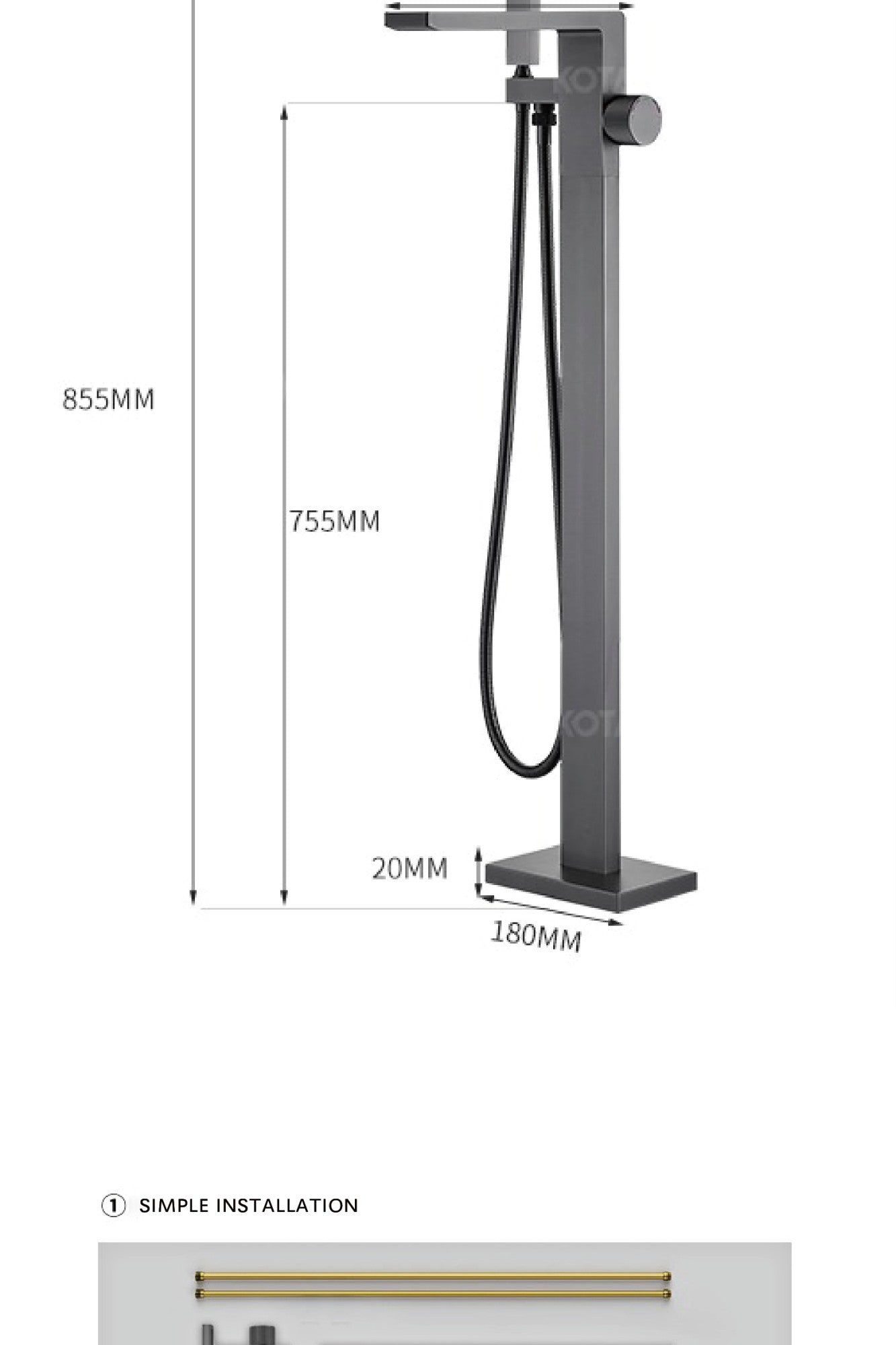 Luxury Black Brass Bathroom Faucet Floor standing Design Single Handle Hot and Cold Water Embedded Design Simple Bathtub Mixer