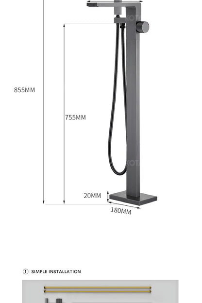 Luxury Black Brass Bathroom Faucet Floor standing Design Single Handle Hot and Cold Water Embedded Design Simple Bathtub Mixer