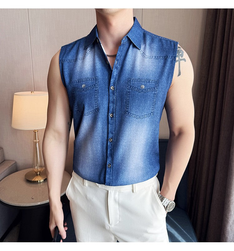 Men's Slim-Fit Sleeveless Denim Shirt Vest: WashedFabric Wrinkle-Free & Stylish Casual Wear? M-4XL