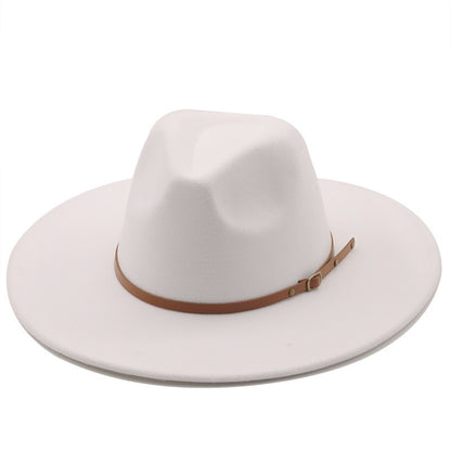 9.5cm Wide Brim Fedora Hats with Brown Belt Autumn Winter Women Party Top Hat Men Jazz Retro Cowboy Felt Cap Panama Sun Hat