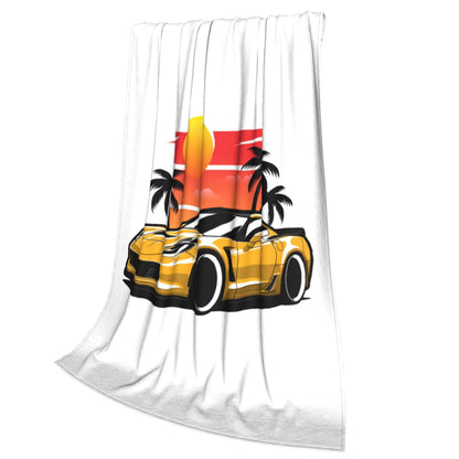 Manta de Lã Amarela Corvette Z06 Pôr do Sol Palmeiras Mantas de Pelúcia Quentes Roupa de Cama Macia para Cama Sala de Estar Casa Piquenique Sofá