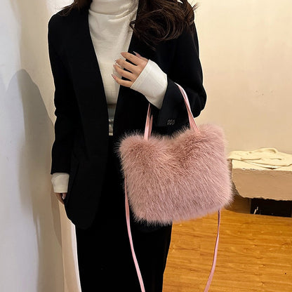Solid Zipper Women's Shoulder Bags Ladies Bags on Sale 2024 High Quality Winter Milk Cotton Women's Handbags Fashion Soft Bolsos
