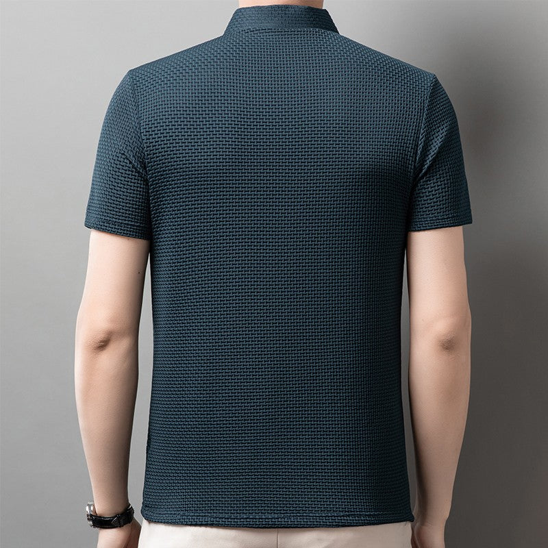 New Men's Business Casual Short Sleeved Bone Flower Solid Color POLO Shirt Fashion Breathable Comfortable Summer Versatile Top