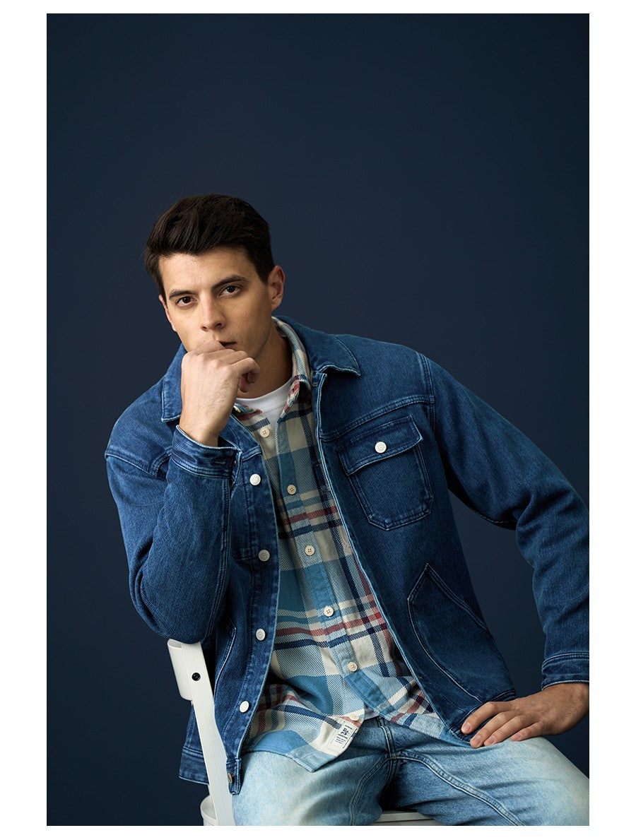 SIMWOOD High Standard 2025 Autumn New Oversize 12oz 100% Cotton Washed Indigo Blue Denim Jackets Fashion Cargo Jackets