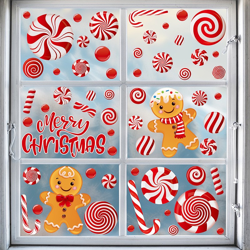 Christmas Gingerbread Man & Candy Cane Window Stickers - Sweet Holiday Decals for Bedroom Living Room Glass Holiday Home Decor