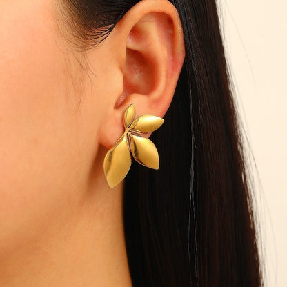 Brincos de pino em forma de folha de aço inoxidável para mulheres e meninas joias da moda da moda de alta qualidade elegantes e delicadas ideias de presente