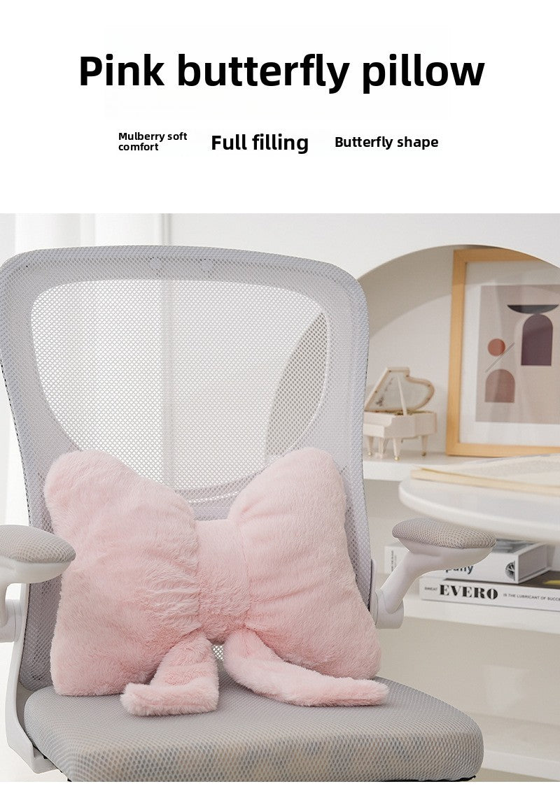 Pink bow ribbon couch pillow imitation rabbit fur comfortable car seat cushion ins style simple all-match back cushion