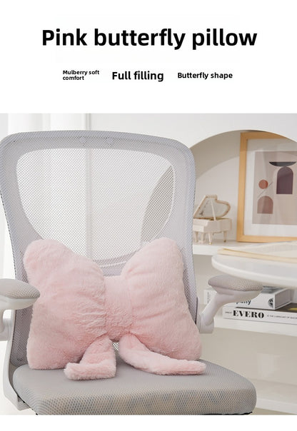 Pink bow ribbon couch pillow imitation rabbit fur comfortable car seat cushion ins style simple all-match back cushion