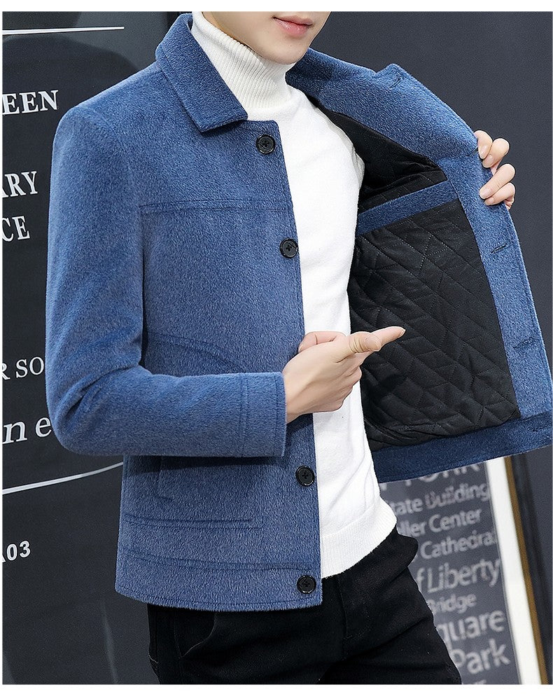 Autumn Winter Short Woolen Coat Merino Wool Men Korean Mink Imitation Jacket Trendy Heavy Clothes Mens Overcoat Heren Jas