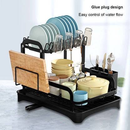 HOT 2 Tier Dish Bowl Drainer Storage Rack Kitchen Dish Drying Rack with Drain Basket Countertop Dinnerware Organizer Drainboard