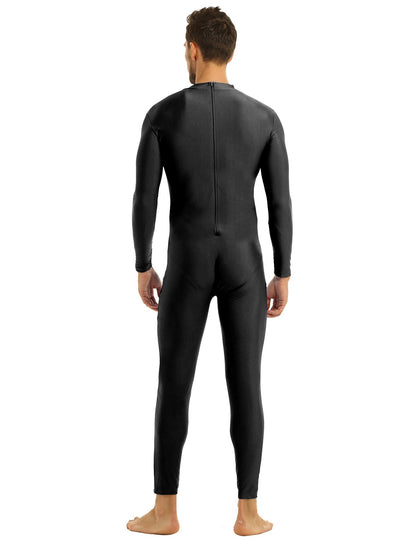 Mens Full Body Spandex Zentai Suit Black Long Sleeve Unitard Adult Zipper Back Footless Ballet Dancewear Bodysuit Costumes