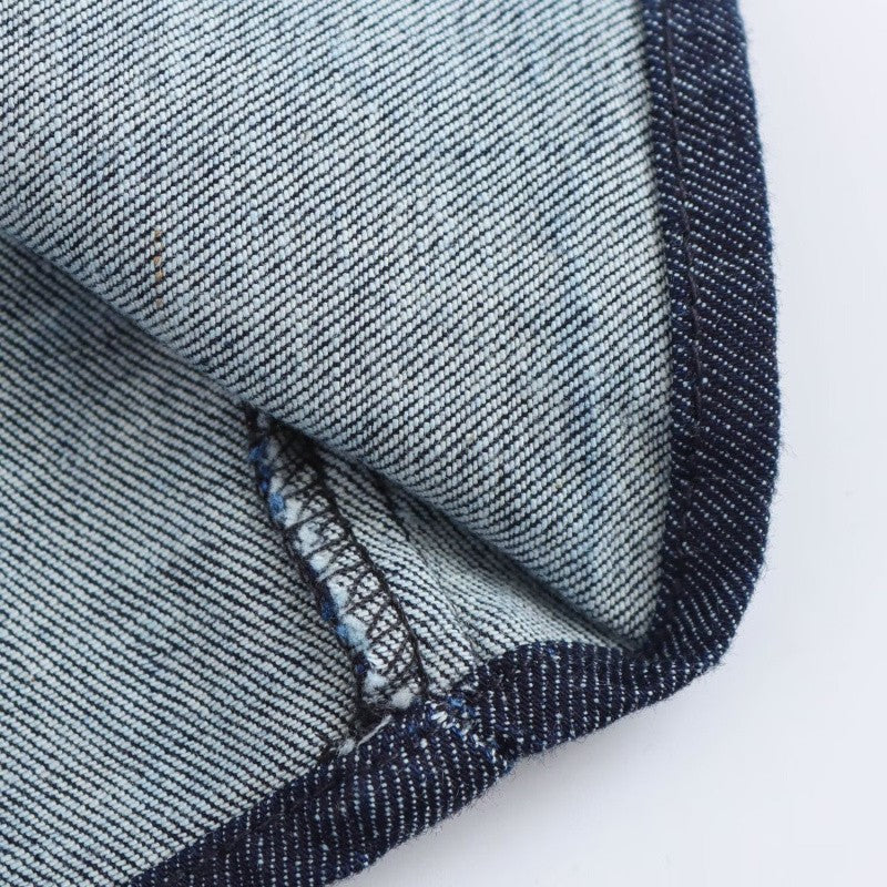 ETJ 2025  Spring New 1975 series denim MIDI dress with lapel side zipper fashion wrinkle waist slim elegant dress