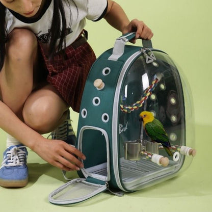 Mochila para Transporte de Pássaros com Poleiro de Corda e Bandeja para Papagaio Periquito Arara Calopsita Gaiola Acrílica para Animais de Estimação Bolsa para Pássaros