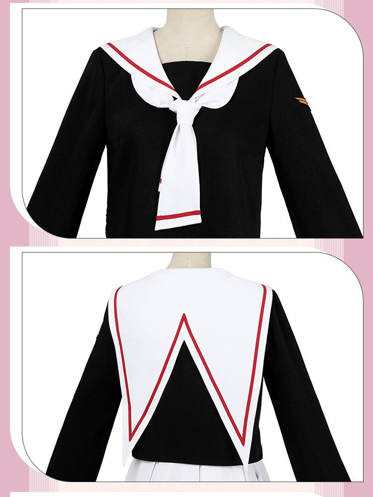 Women Spring Summer Sailor JK Uniform Full Set, Japanese Academy Outfit with Top Pleated Skirt Hat Bow Tie Socks