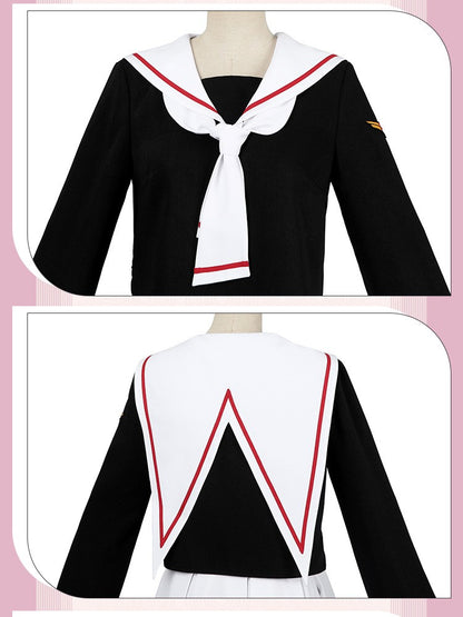 Women Spring Summer Sailor JK Uniform Full Set, Japanese Academy Outfit with Top Pleated Skirt Hat Bow Tie Socks