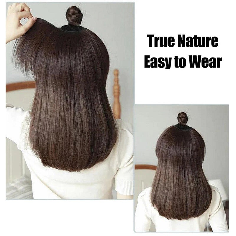 Extensão de cabelo 20/30cm, sintética, curta e reta, com fivela interna em V, meia cabeça, 4 grampos, aplique invisível para mulheres