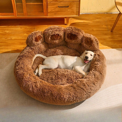 Cama Calmante em Formato de Pata para Pets, Cama de Rosca de Pelúcia Sintética para Cães e Gatos, Lavável à Máquina, Base Antiderrapante