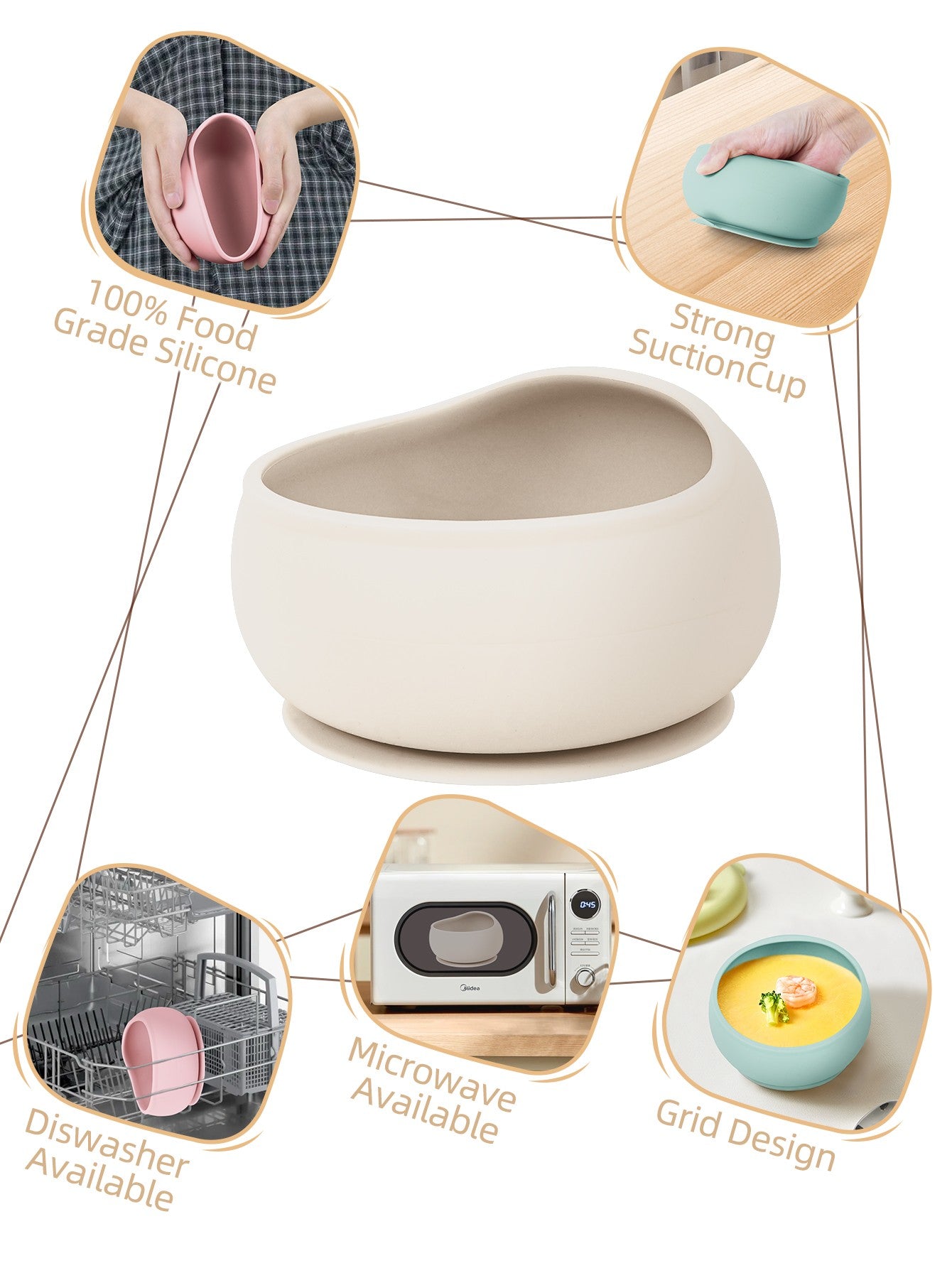 3Pcs Silicone Baby Feeding Bowl Set Learning Dishes Suction Bowl Feeding Spoon For Baby Toddler Training Bendable Chew Utensils