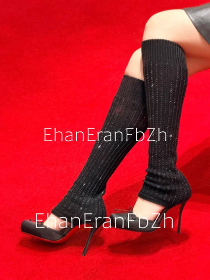 2025 Spring/Summer New Ballet High Heels Fashion Stretch Stockings Hot Diamond Women's 34-46 Large High Heels Sandals