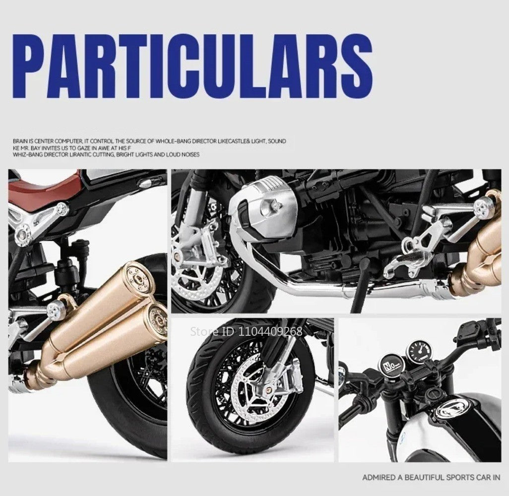 1:12 Escala R Nine T HP4 Modelo de Moto Carro de Brinquedo Liga Fundida Luz Música Amortecimento Modelos Miniatura de Motor Ornamento Presente