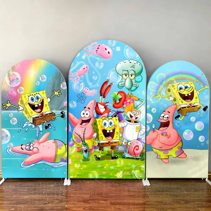 SpongeBob Theme Arch Backdrop Cover Squidward Patrick Baby Shower Kids Birthday Party Decoration Photograph Background Wall