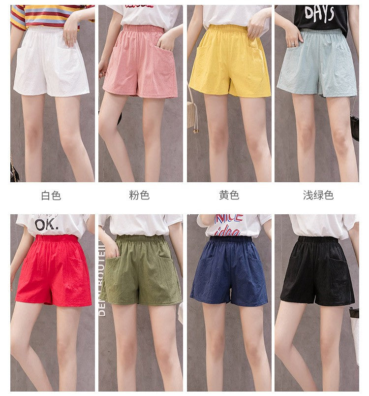 2024 Women Summer Cotton Shorts Casual Solid Pockets Basic Shorts Elastic Waist loose shorts Soft Cool female Outwear Shorts
