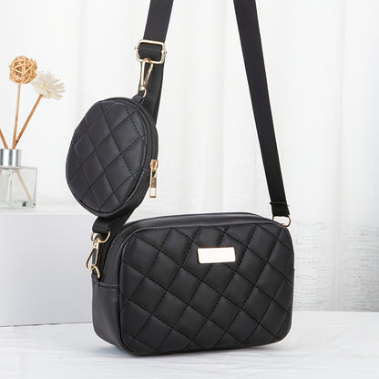 A fashionable crossbody bag set for women, featuring a coin purse, embroidery design, adjustable shoulder strap and zipper openi