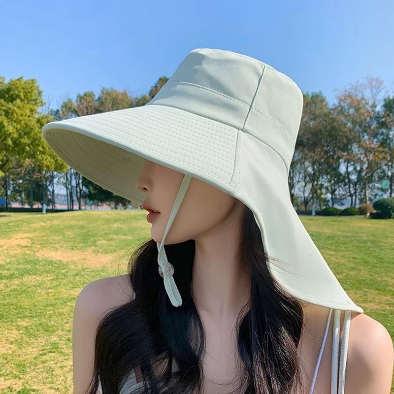 Chapéu de Proteção Solar de Verão Feminino, Viseira para Sol, Pesca, Caminhada, Viagem, Proteção de Pescoço, Lenço, Chapéu de Balde