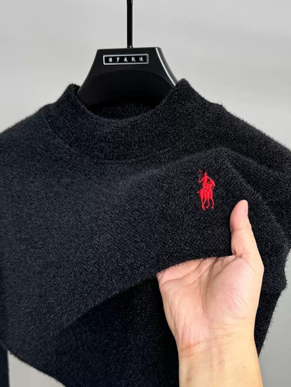 High end brand velvet sweater men's new designer fashion exquisite pony embroidery winter thick warm round neck knitted pullover