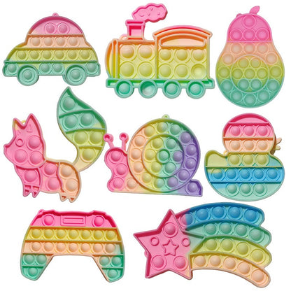 1-5PCS Rainbow Silicone Decompression Toys Cute Styles Bubble Finger Game Stress Relief Squeeze Sensory Toys Fun Party Favors