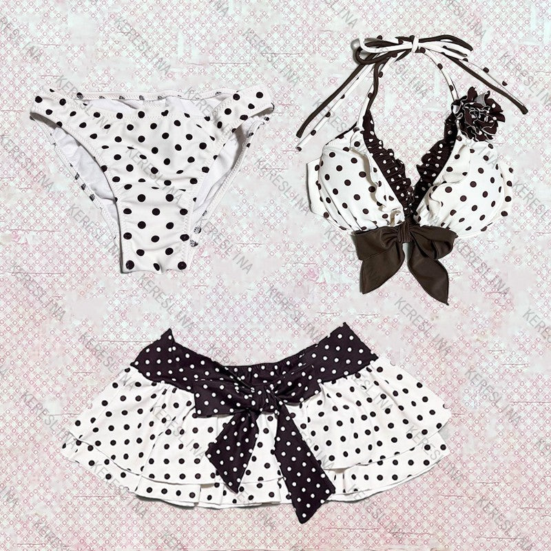 Summer Y2K Harajuku Kawaii Polka Dot Bowknot Women's Bikini Set Streetwear Fashion Casual 2000s Aesthetic Sexy Women's Skirt emo