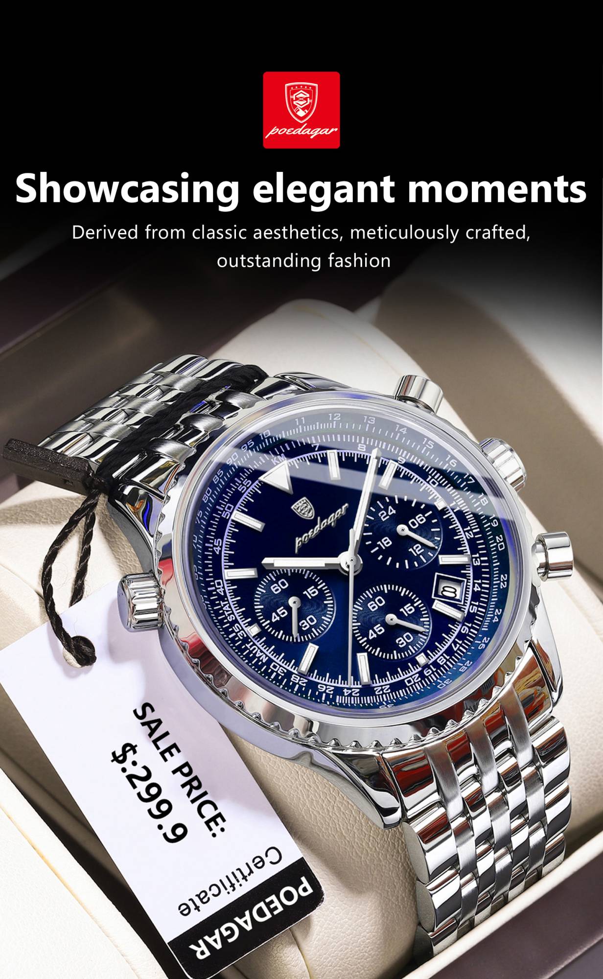 POEDAGAR Luxury Sport Man Watch Chronograph Date Waterproof Luminous Men's Quartz Watches Stainless Steel Fashion Men Wristwatch