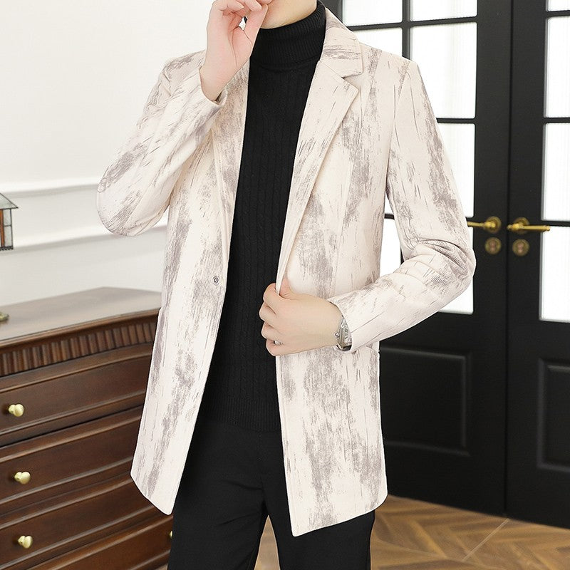 Men's woolen overcoat, mid-length, regular Korean style fashionable and trendy woolen coat jacket for autumn and winter