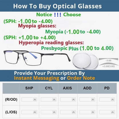 Men Reading Glasses Prescription Eyeglasses Frame CR39 Optics Lenses Myopia Presbyopic Eyewear Women Blue Light Blocking Glasses