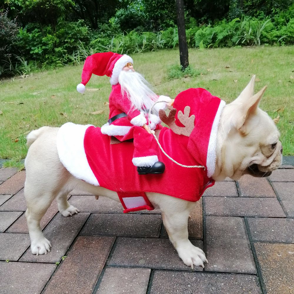 Melhor Presente de Natal Fantasia Divertida de Papai Noel Montando Cão Traje Festivo para Animais de Estimação para Fotografia Estilo Rena Roupa de Papai Noel com S-3XL
