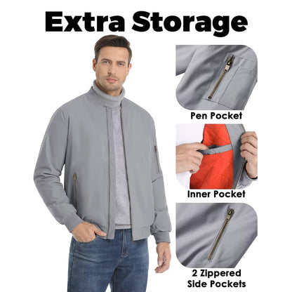 MAGCOMSEN Men's Aviator Jackets Thick Warm Orange Lining Bomber Jackets Fall Winter Casual Windproof Coats