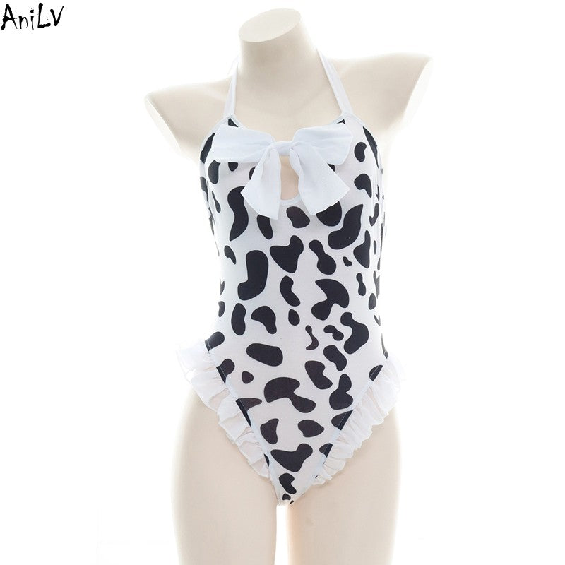 AniLV Cow Series Swimsuit Bodysuit Bikini Maid Unifrom Costume Summer Beach Kawaii Girl Swimwear Skirt Uniform Set Cosplay