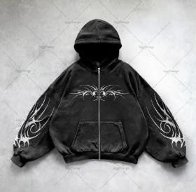 New Harajuku High Street Retro Oversized Zipper Hoodie Warm Jacket Men Casual Fashion Y2K Hip-hop Solid Color Loose Parkas Women