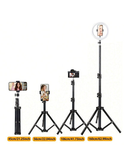 1 tripé multifuncional de 160,02 cm com tripé dobrável e clipe de suporte para celular, tripé para celular e câmera